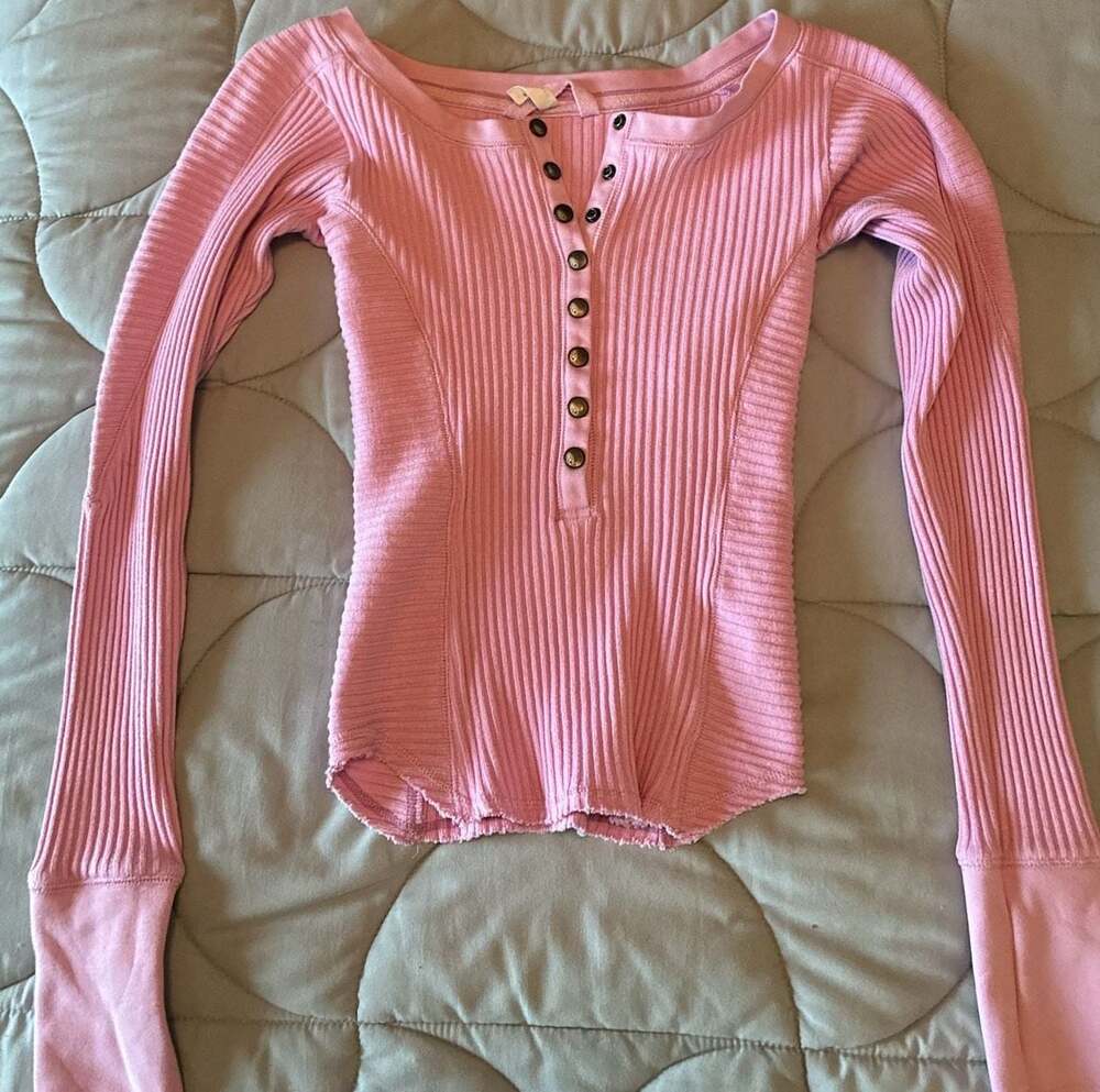 FP Movement Hit The Slopes Henley Ribbed Long Sleeve Top Lilac Sz XS A680